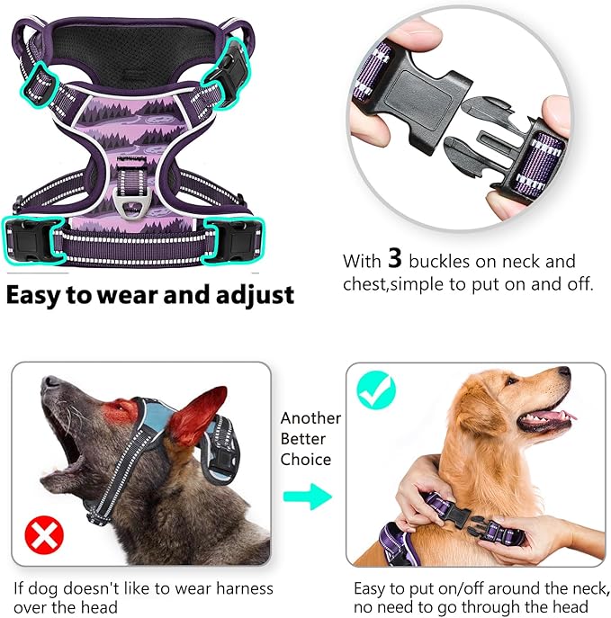 Timos Dog Harness,No-Pull Pet Harness Adjustable Soft Padded Dog Vest,Reflective No-Choke Pet Oxford Vest with Easy Control Handle for X-Small Dogs,Moon Night,XS