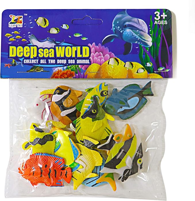 HAPTIME 12PCS Tropical Fish Toys Set, Pastic Cute Sea Life Creatures Learning Educational Toy Party Favors for Boys, Girls, Kids