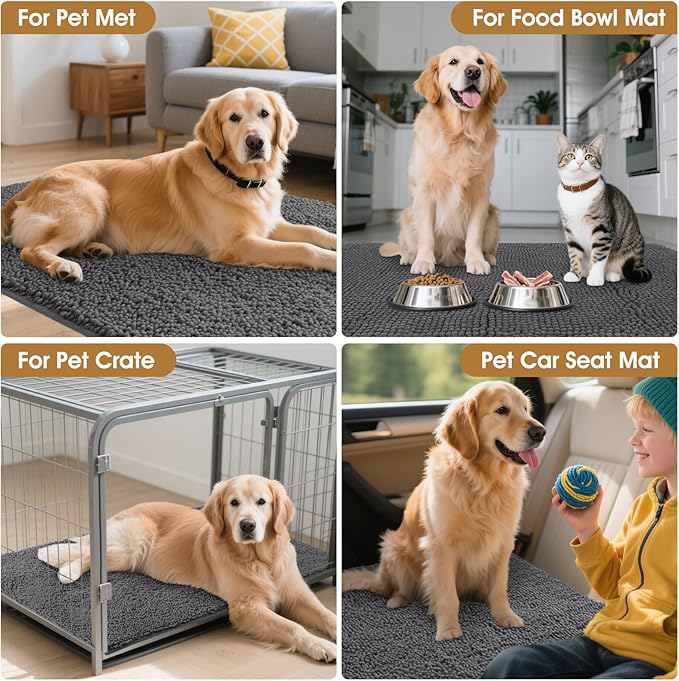 IM HOME 48" x 38" Grey Dog Door Mats for Muddy Paws, Chenille Absorbent Dog Mat, Non Slip Heavy Mud Mat for Dogs, Soft Pet Bed Mat for Entryway, Mud Paws, Inside Floor