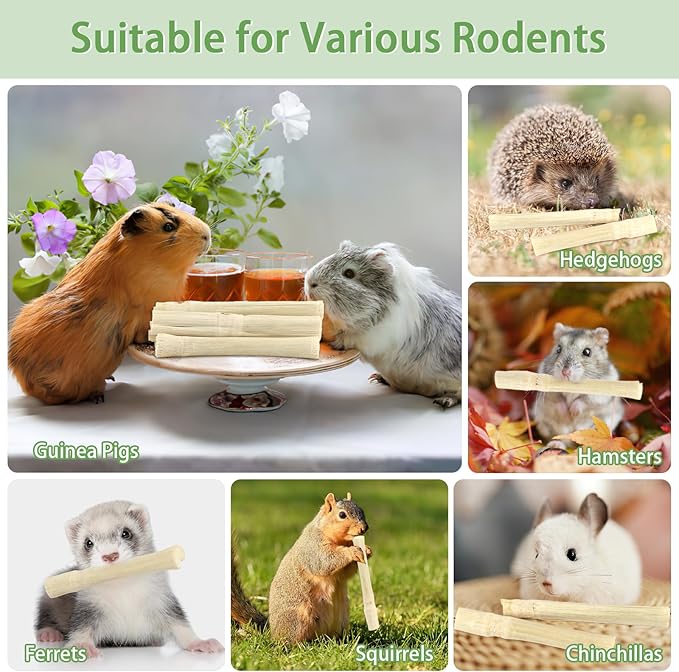 PEASUG 300g Sweet Bamboo Chew Sticks for Rabbits, Natural Bunny Chinchilla Chew Sticks Toys, Small Animal Teeth Grinding Toys and Molar Treats for Chinchilla, Guinea Pigs, Squirrel, Hamster