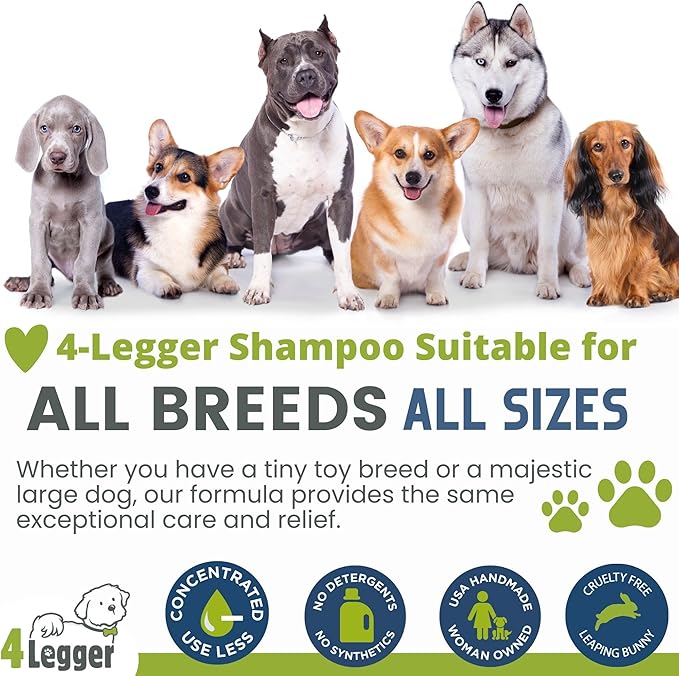 4-Legger Certified Organic Dog Shampoo - All Natural and Hypoallergenic with Aloe and Lemongrass, Soothing for Normal, Dry, Itchy or Allergy Sensitive Skin - Biodegradable - Made in USA - 16 oz