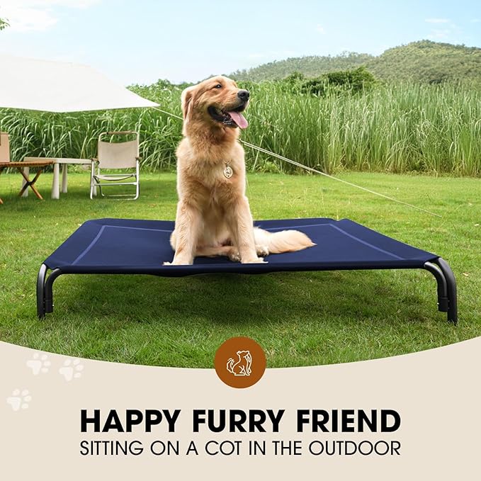 Elevated Dog Bed, Raised Outdoor Dog Bed for Extra Large Sized Dogs, Portable Cooling Pet Cot with Breathable & Washable Mesh, Indoor & Outdoor Pet Hammock with Skid-Resistant Feet.