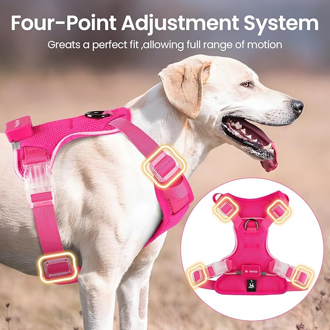 Light Up Dog Harness,Reflective Pet Harness Rechargeable,Led Dog Vest Harness for Night Walking,Adjustable Dog Safety Vest for Small Medium Large Dogs-No Pull,Pink,XL
