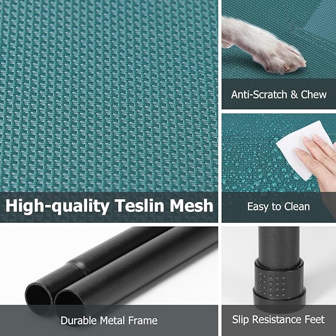 Elevated Dog Bed for Outdoor, Medium Raised Dogs Cot for Training, Cooling Pet Beds with Washable Mesh, Indestructible Lifted Platform for Outside Camping, 35 inch Green