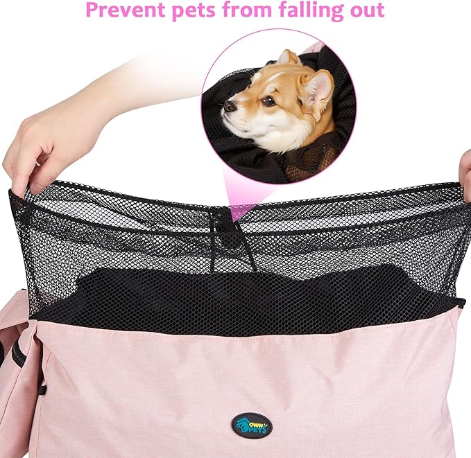 Ownpets Pet Dog Sling Carrier Bag Adjustable Padded Strap Dog Hand Free Safe Mesh Pet Carrier for Small Medium Dog Cat (Pink)