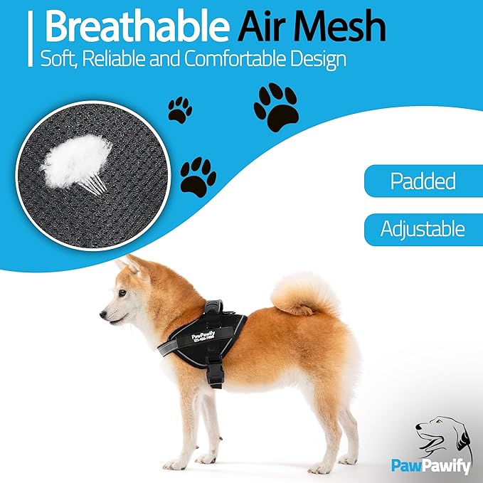 PawPawify Custom No Pull Dog Harness with Name and Phone Number, Heavy Duty Personalized Pet Vest to Prevent Tugging, Pulling, or Choking, Training and Walking (New Black, M (20-40 LBS))