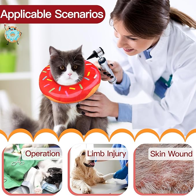 Cat Cone Collar Soft, Cute Cat Donut Collar After Surgery, Adjustable Kitten Recovery Cones to Stop Licking, Lightweight Neck Elizabethan Collars for Cats Kittens (Red, Large)