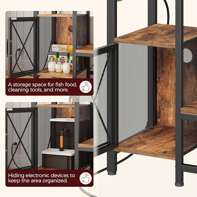 40-50 Gallon Fish Tank Stand, Aquarium Stand with Power Outlet and Storage Cabinet, Heavy Duty Tank Stand Suitable for Turtle Tank, Reptile Terrarium, for Home Office, Rustic Brown FTHR50E01