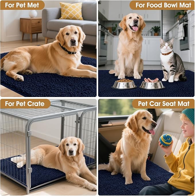 IM HOME 48" x 38" Navy Blue Dog Door Mats for Muddy Paws, Chenille Absorbent Dog Mat, Non Slip Heavy Mud Mat for Dogs, Soft Pet Bed Mat for Entryway, Mud Paws, Inside Floor