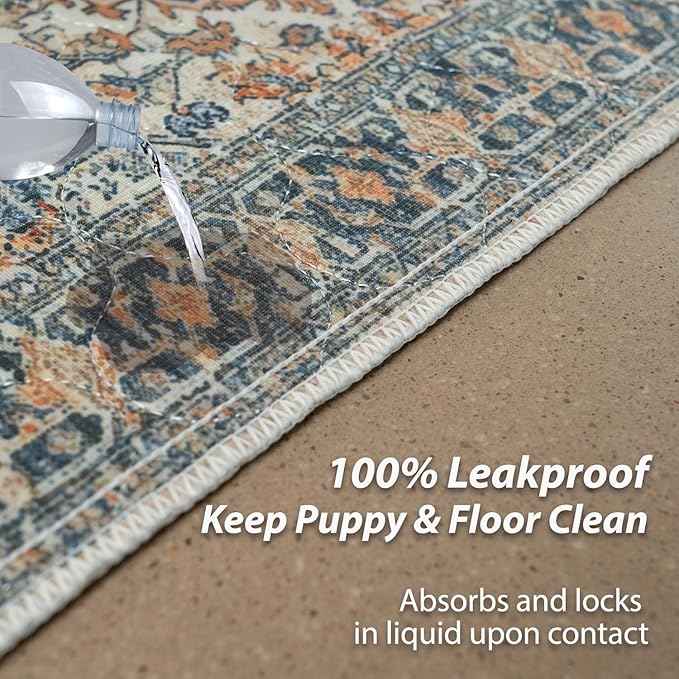 nunubaby Washable Pee Pads for Dogs, Stylish, Non-Slip and Leak-Proof Pee Pads. Reusable Potty Pads for Dogs for Crates and Floors.(Beige/Multi, 24" x48" )