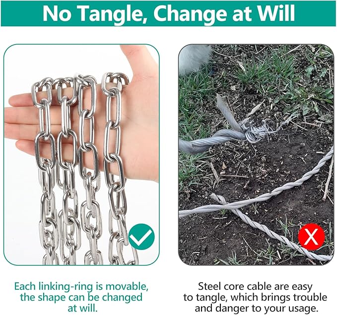 Tresbro Heavy Duty Dog Chains for Outside, 10FT Stainless Steel Tie Out Cable with Swivel Hook for Large Dogs, Metal Chew Proof Pet Runner Chain Leash Lead for Outdoor Camping Hiking Yard, 5MM