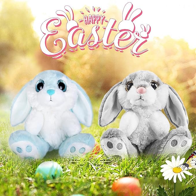 My OLi Bunny Stuffed Animal Pack of 2 Plush Rabbit 7in Stuffed Bunny with Floppy Ear Bedtime Friend Soft Toy Gifts for Girls Boys Kids, Gray & Blue