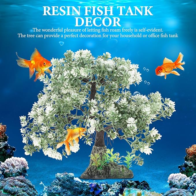 POPETPOP Aquarium Bonsai Tree Plant: Artificial Plants Flower Ornament - Fish Bowl Ornament for Freshwater and Saltwater Decor 4.13 X 2.36 X 10.62 Inch