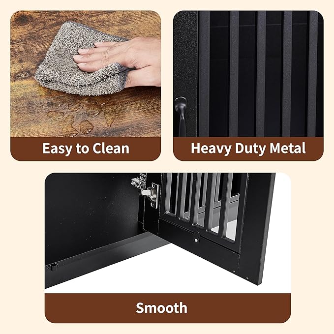 VECELO Dog Crate Furniture for Medium/Large Dogs, Wooden Dog Cage with Drawers, Double Door, Dog Kennel End Table, Brown