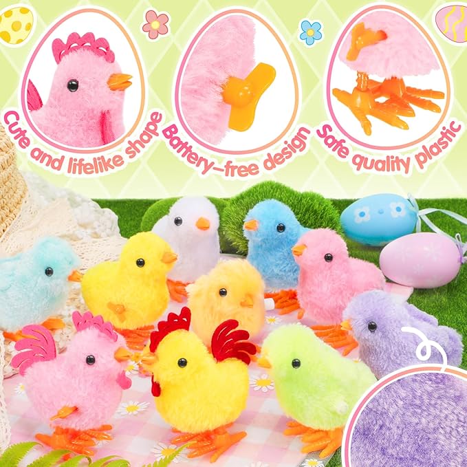 SevenQ Wind Up Toys for Kids Easter Basket Stuffers, 9Pcs Jumping Plush Chicks Small Fidget Toys for Easter Egg Hunt Treasure Box Classroom Prizes Party Favors Goodie Bags Fillers Gifts