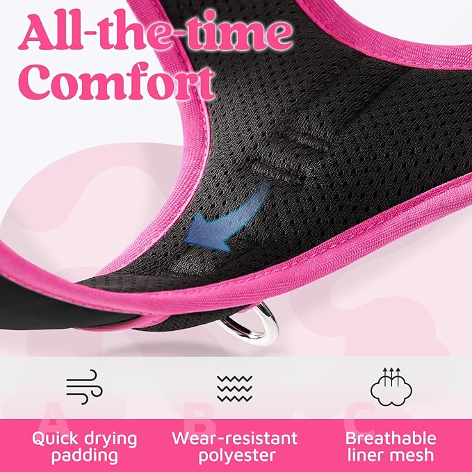 rabbitgoo Dog Harness Small Sized, No Pull Dog Vest with 3 Buckles, Adjustable Soft Padded Pet Harness with Easy Control Handle and Reflective Strips, Black & Rose Pink, S