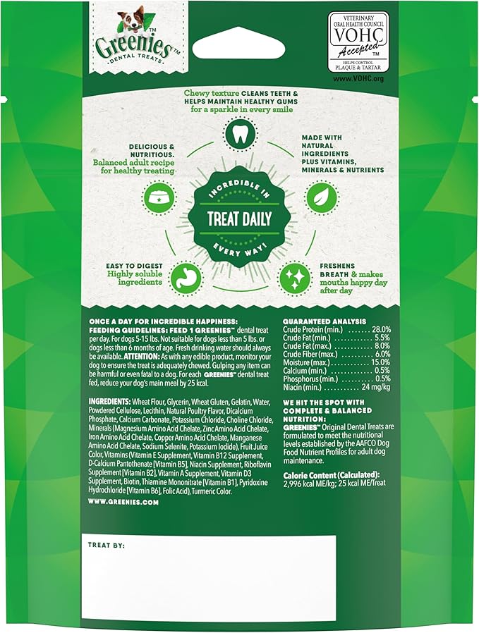 Greenies Original Teenie Natural Dental Care Dog Treats, 3 oz. Pack (11 Treats) (Pack of 2)