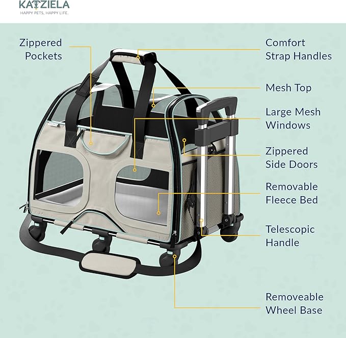 Katziela Pet Carrier - Airline Compliant Dog Carrier - TSA Approved Pet Carrier for Small Dogs and Cats - Soft FAA Travel Airplane Dog Carrier Luggage (Grey/Brown-Pro)