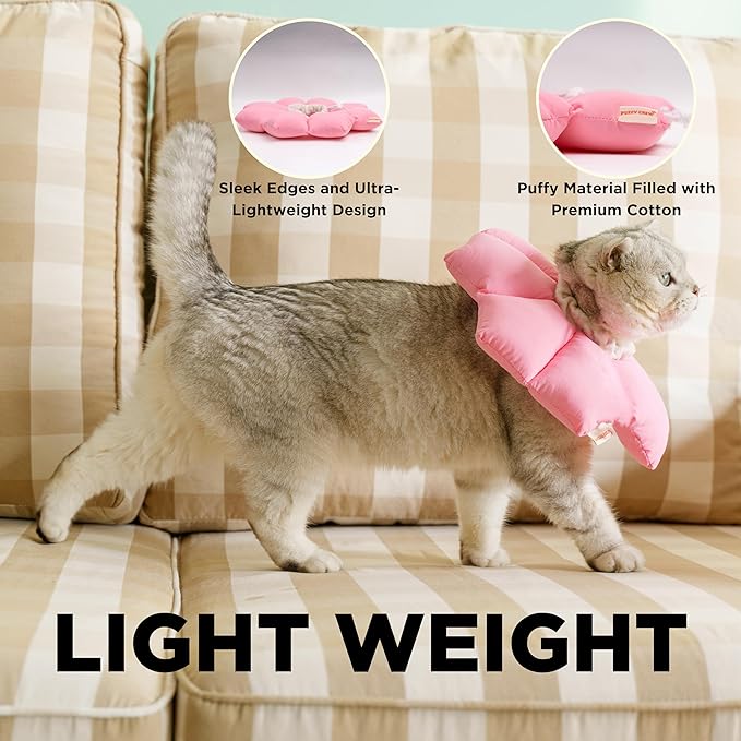 Puffy Crew Soft Cat Cone Collar, Adjustable Waterproof Recovery Collar, Lightweight Elizabethan e Collar for Cats of All Breeds (Pink, Medium, Neck Circumference 6.5'' - 10.5'')