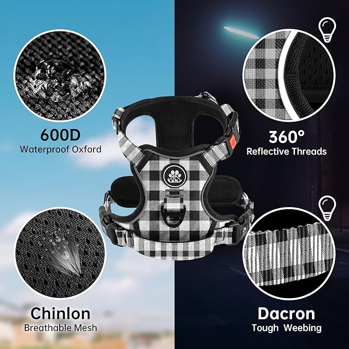 NESTROAD No Pull Dog Harness with Leash, Reflective No Choke Pet Vest Harness,Adjustable Soft Padded Dog Harness with Easy Control Handle for Medium Dogs(Checkered Black,Medium)