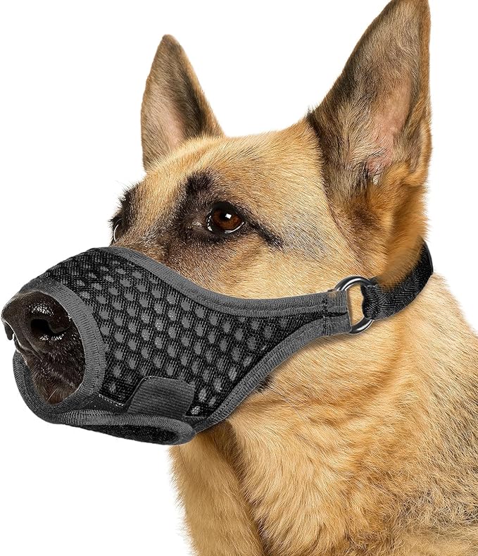 LUCKYPAW Soft Muzzle for Medium Large Sized Dogs Labrador German Shepherds, Dog Muzzle to Prevent Biting Chewing, Adjustable Mouth Guard for Grooming Walking Training(Black, L)