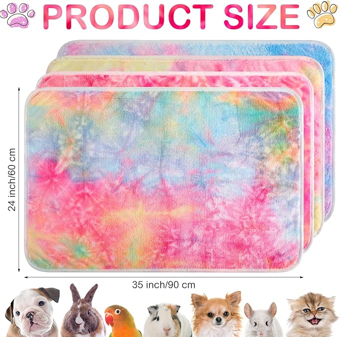 Reginary 4 Pcs Waterproof Guinea Pig Blankets Washable Small Animal Fleece Bedding Absorbent Guinea Pig Cage Liners Reusable Pet Pee Pad Sleep Mat for Hamster Ferret(Tie Dye Pattern,35 x 24 Inch)