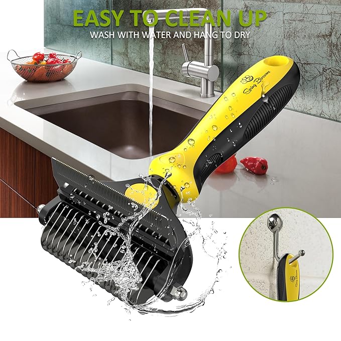 Spring Blossoms-2 in 1 Professional Grooming Rake for Cats & Dogs-Dematting Comb for Easy Mats & Tangles Removing,Pet Brush Safe No More Nasty Shedding and Flying Hair (Lemon Yellow)