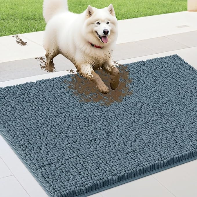 IM HOME 36" x 24" Dusty Blue Dog Door Mats for Muddy Paws, Chenille Absorbent Dog Mat, Non Slip Heavy Mud Mat for Dogs, Soft Pet Bed Mat for Entryway, Mud Paws, Inside Floor