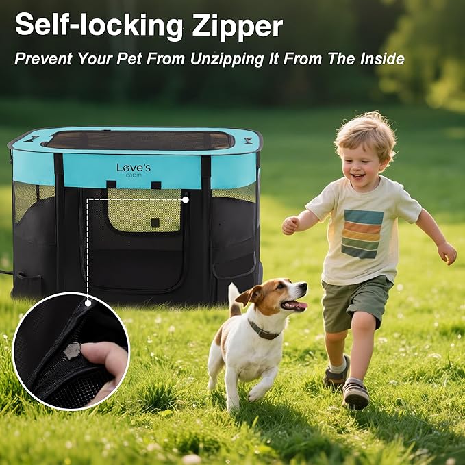 Love's cabin Pet Puppy Dog Playpen, Large Dog Tent Crates Cage Indoor/Outdoor, Portable Exercise Playpen for Dog and Cat, Foldable Pop Up Dog Kennel Playpen with Carring Case (L, Green)