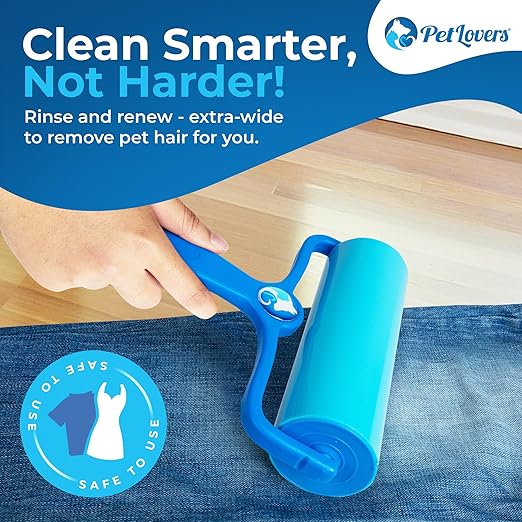 PetLovers EzRoll Reusable Lint Roller - Sticky for Life & Multi-Purpose Pet Hair, Dust, & Lint Remover for Clothing, Upholstery, & Cars - Sustainable, Washable & Efficient (Large)