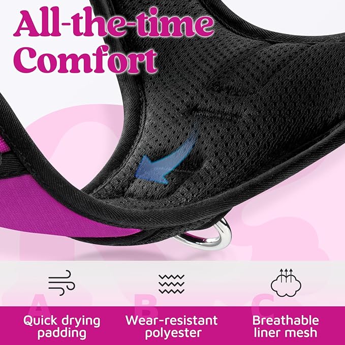 rabbitgoo Dog Harness for Large Dogs, No Pull Pet Vest with 3 Buckles, Adjustable Soft Padded Pet Harness with Easy Control Handle and Reflective Strips, Purple, XL