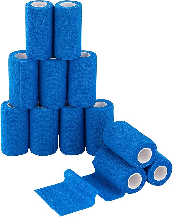 PHYTOP Adhesive Bandage Wrap 12 Pack Vet Wrap 4 inches x 5 Yards, Self Adhesive Cohesive Bandage Tape for Wrist & Ankle Protection (Blue)
