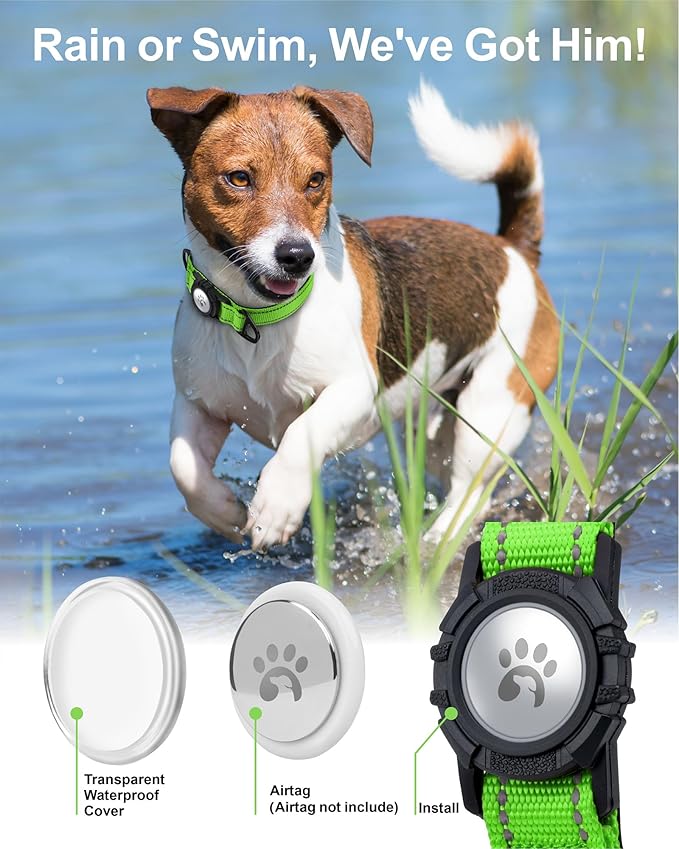 TagME Airtag Dog Collar,Waterproof Reflective Pet Collar with Airtag Holder,Soft Padded and Double D-Rings for Medium Dogs,Green