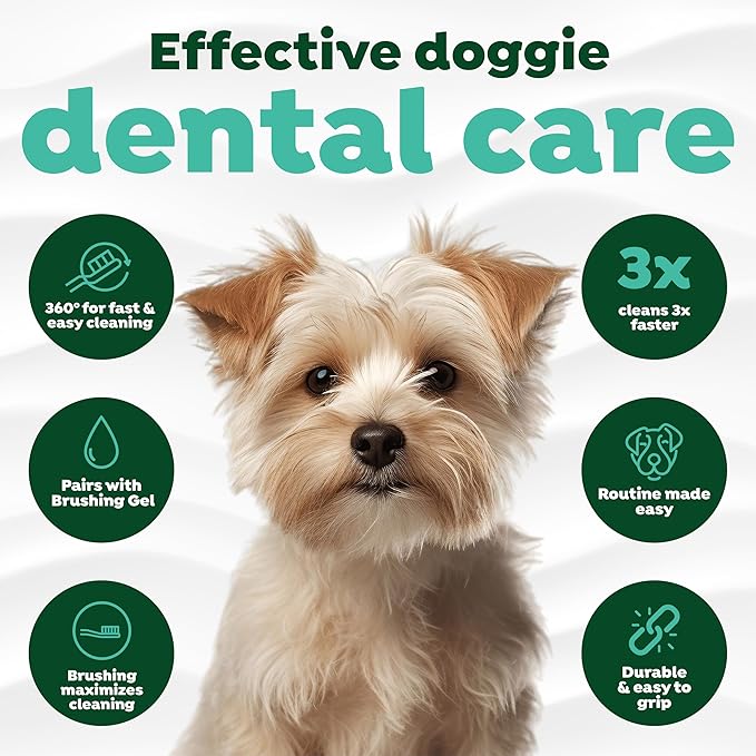 TropiClean Fresh Breath TripleFlex Toothbrush for Small & Medium Dogs | 360-Degree Dog Dental Cleaning | Dog Toothbrush for Small & Medium Breeds