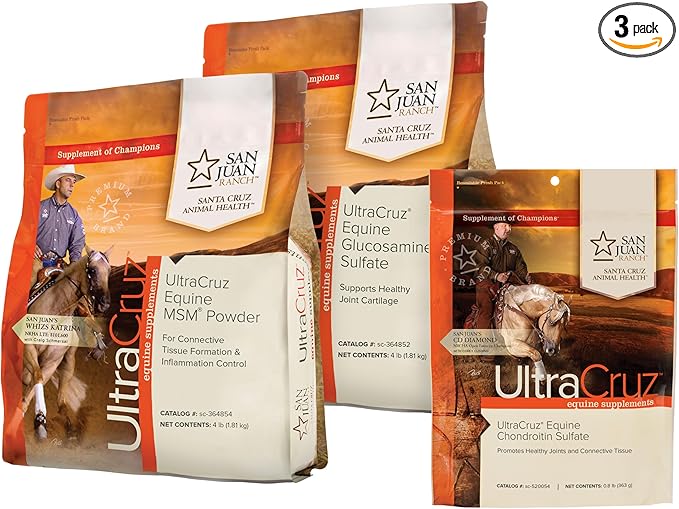 UltraCruz Equine MSM, Glucosamine Sulfate and Chondroitin Sulfate Horse Joint Supplement Bundle, 4 lb Each MSM and Glucosamine, 1 lb Chondroitin, Powders
