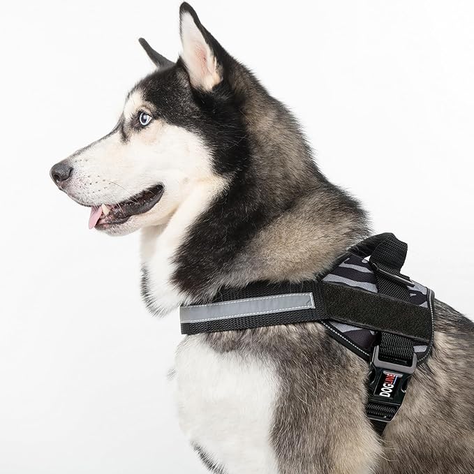 Dogline Dog Harness, Reflective No-Pull Adjustable Vest with Handle for Walking, Training, Breathable, No - Choke Harness for Small, Medium or Large Dogs Room for Patches Zebra Black/White XL 33"-46"