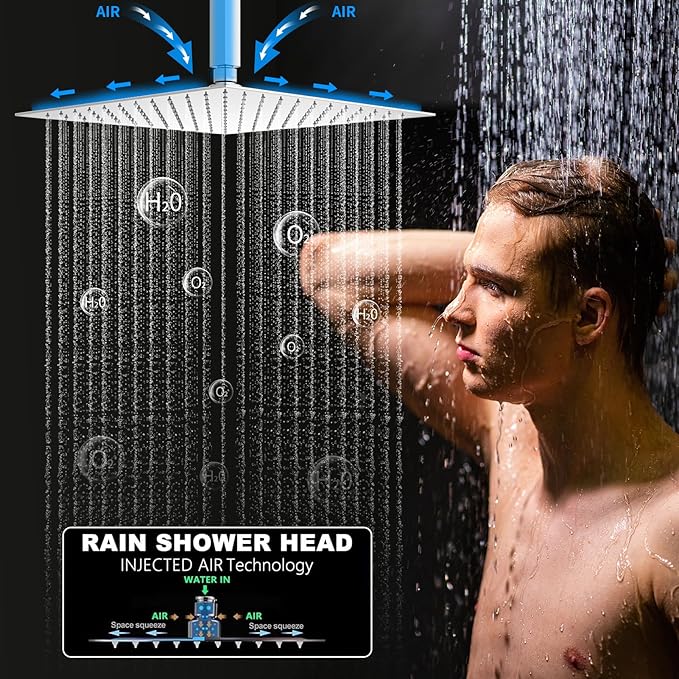 Digital Display Chrome Shower System with 12 inch Ceiling Mounted Shower Head and 8 inch Wall Mounted Shower Head, with Handheld Shower