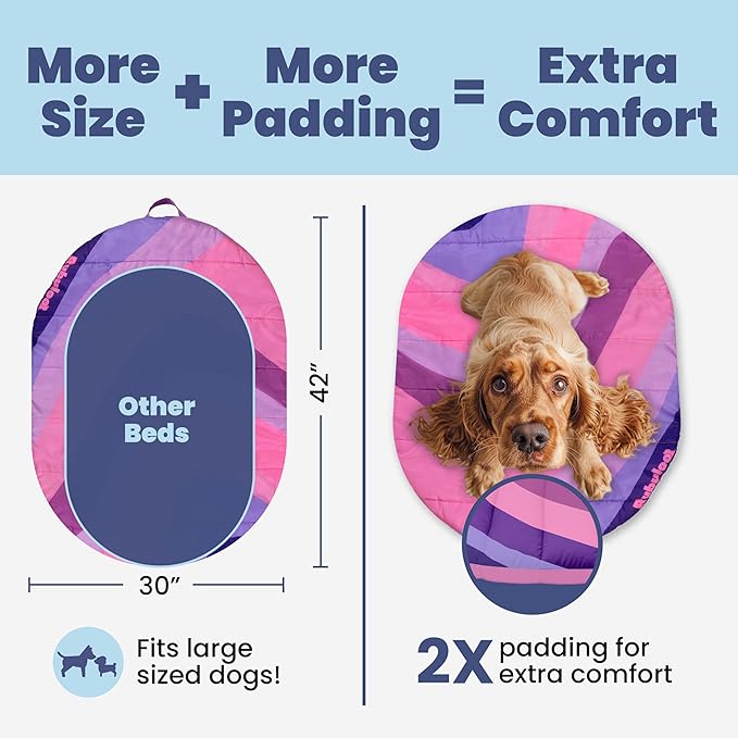 Travel Dog Bed (42" x 30") – Foldable, Packable Camping Dog Bed – Water Resistant, Cozy & Durable Mat with Soft Padding – Compact, Portable & Machine Washable – Large & Small Breeds - Pink