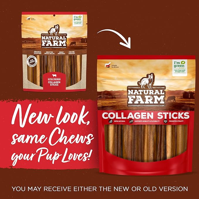 Natural Farm Odor-Free Collagen Chews, (12-Inch, 12-Pack), Long Lasting Bully Sticks & Rawhide Alternative Dog Treats, 95% Collagen, High Protein Best Dental Dog Treats – Medium & Large Dogs