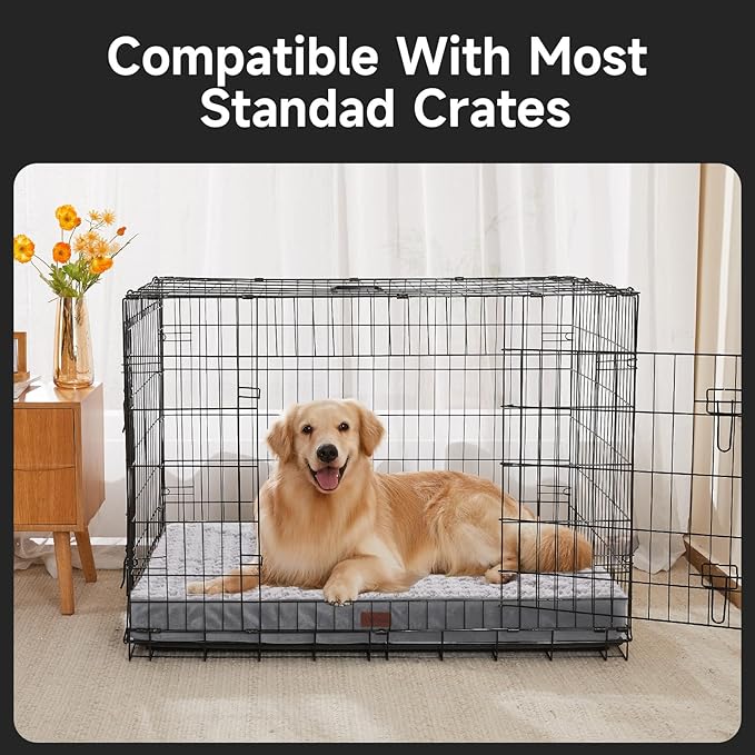 OhGeni Orthopedic Waterproof & Machine Washable Dog Bed for Large Pets, Suitable for Crates, 25D Egg Crate Foam, Non-Slip Bottom & Removable Cover, Houndstooth Fabric, 41 Inches(Gray)