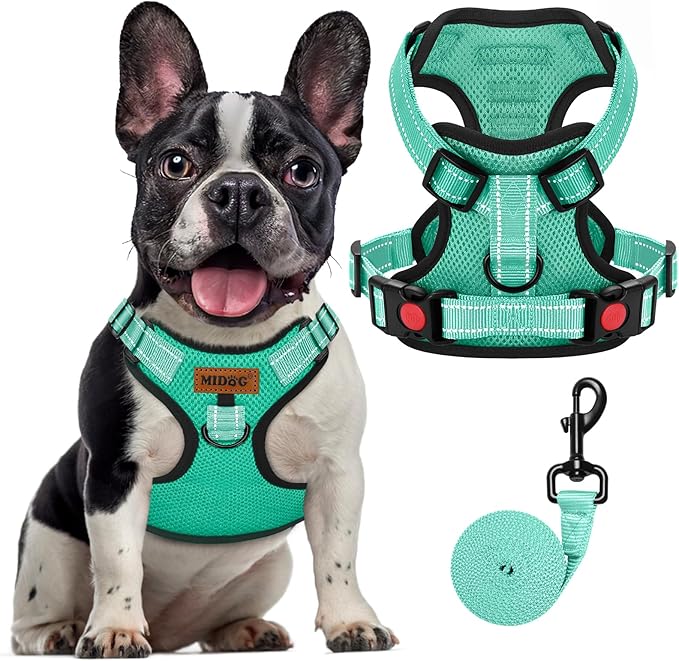 MIDOG No-Pull Dog Harness | Adjustable & Reflective Pet Harness Leash Set for Small Medium Large Dogs Walking, Training| No Choke, Front Clip, Soft Padded Vest with Easy Control Handle - Green, M