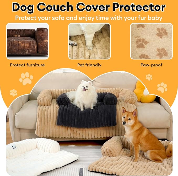 FUNNY FUZZY Pet Couch Cover for Sofa, Calming Dog Bed for Couch, Fluffy Plush Cat Bed Mat for Furniture Protector for Small Dogs and Kitten, 27×24 in, Dark Grey