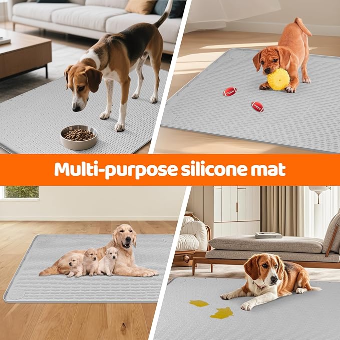 Pee Pads for Dogs, 40" x 28" Extra Large Reusable Dog Silicone Mat for Floor Protector, Washable Non-Slip Dog Training Pads for Potty Training (Grey)