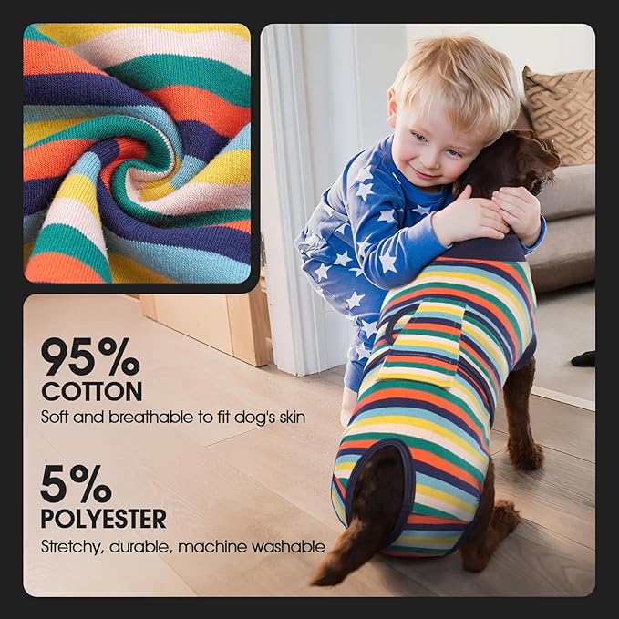 FUAMEY Recovery Suit for Dogs After Surgery,Soft Breathable Dog Bodysuit E-Collar & Cone Alternative Surgical Suit,Male Female Dog Neuter Spay Suits Anti Licking Wounds Onesie Dark Blue Stripes S