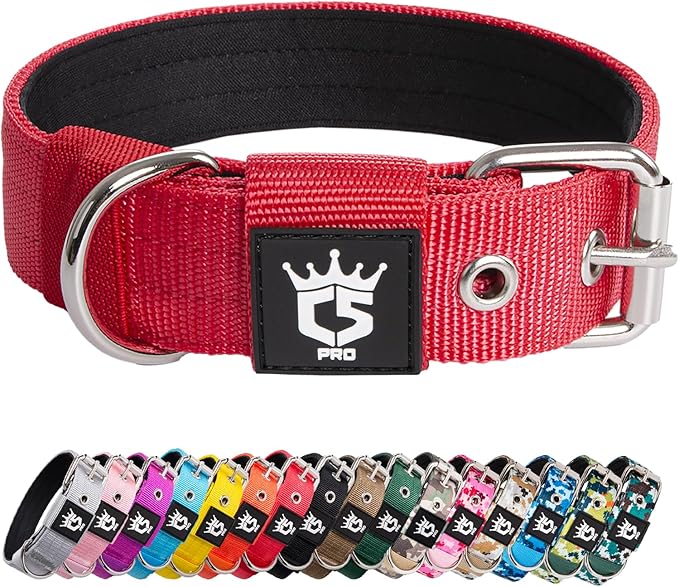 TSPRO Tactical Dog Collar 1.25 Inch Wide Thick Dog Collars with Heavy Duty Metal Buckle, Durable, Strong, Adjustable for Small Dogs (Red S)