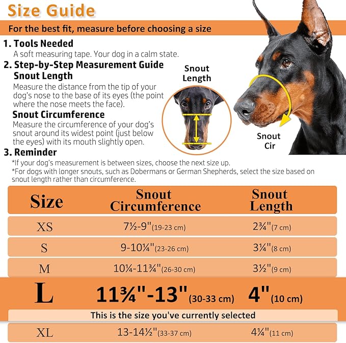 BARKLESS Dog Muzzle, Basket Muzzle for Biting, Chewing and Scavenging, Humane Cage Mouth Cover, Perfect for Grooming and Training Large Aggressive Reactive Dogs (L, Black)