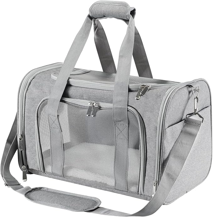 Roaringkitty Travel in Style: Portable Pet Carrier for Small Pets up to 15 Lbs- Airline Approved, Collapsible & Comfortable cat/Puppy Soft Sided Bag (Grey)