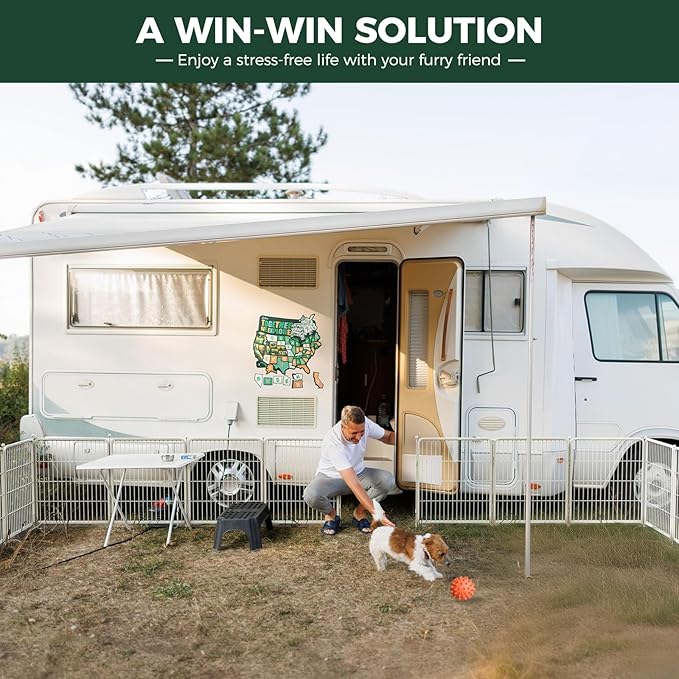 FXW Rollick Unleashed Dog Playpen for Indoor, Yard, RV Camping, 24 inch 48 Panels for Small and Puppy Dogs, White│Patented