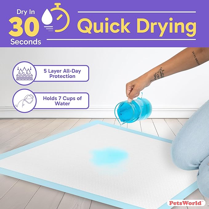 PETSWORLD Giant Dog Potty Pads, Odor-Eliminating, 36" x 36", Ultra Absorbent 5-Layer Leak-Proof Training Pads for Dogs & Cats (36x36, 140 Count)
