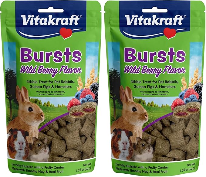 Vitakraft Bursts Small Animal Treats - Wild Berry Snacks - for Rabbits, Guinea Pigs, and Hamsters 1.76 Ounce (Pack of 2)